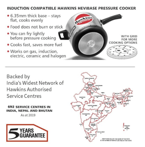 Hawkins Hevibase 6.5 Litre Inner Lid Aluminium Pressure Cooker, Induction Cooker, Silver (IH65) - Image 3